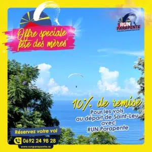 Offre spéciale fête des mères : 10 % de remise sur les vols en parapente à Saint-Leu avec RUN Parapente
