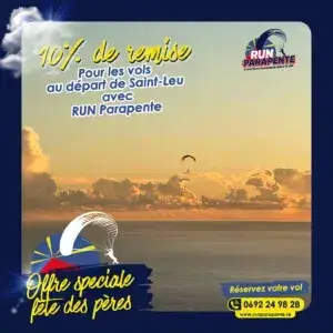 Offre spéciale fête des pères : 10 % de remise sur les vols en parapente à Saint-Leu avec RUN Parapente